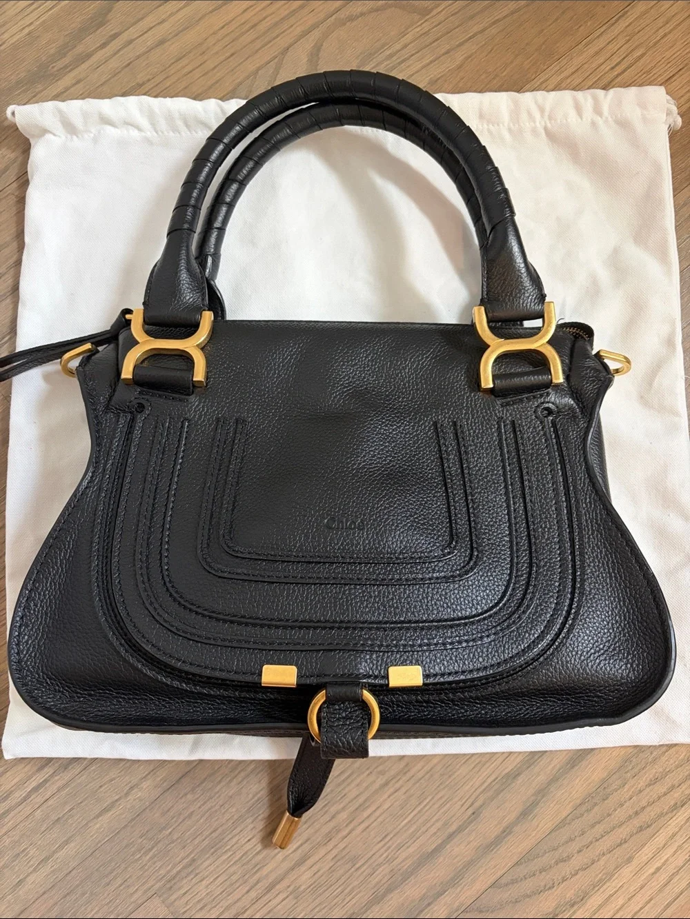 Chloé Marcie Small Double Carry Satchel or Crossbody Bag - Black Calf Leather
